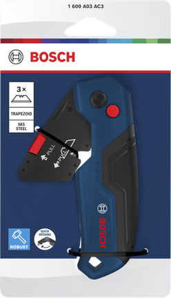 Dao gấp Bosch với lưỡi dao thép SK5 và cơ chế mở nhanh.